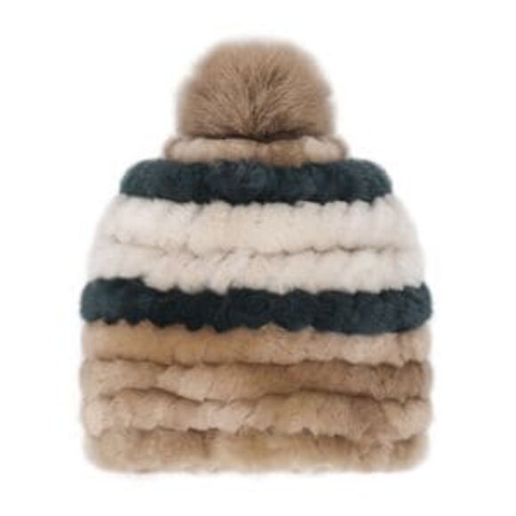 NWT Pologeorgis Knitted 3-Tone Shearling Hat - Picture 1 of 5